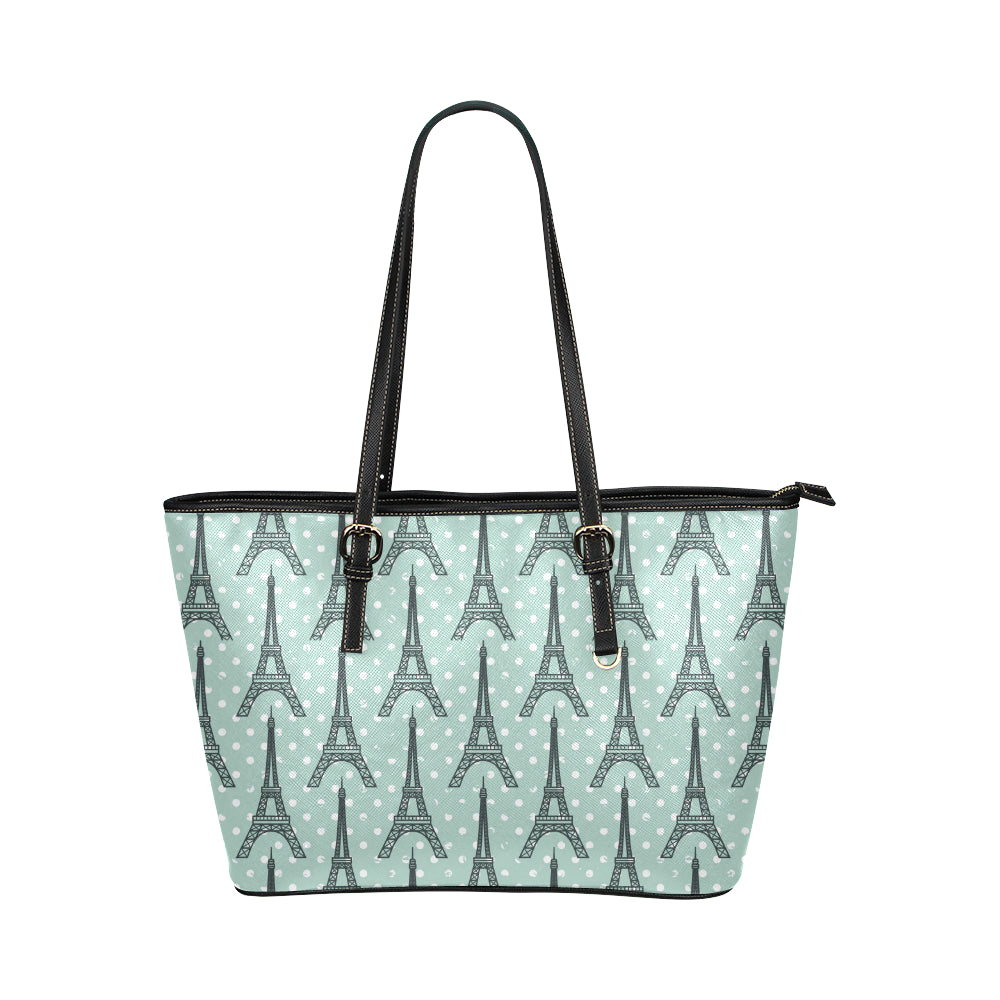Eiffel Tower Polka Dot Print Leather Tote Bag