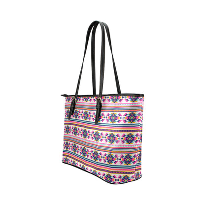 Indian Navajo Neon Themed Design Print Leather Tote Bag