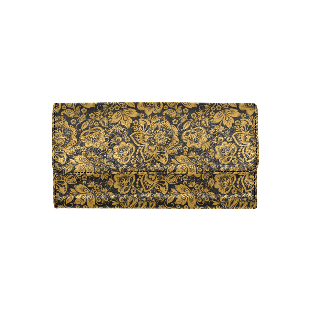 Brocade Gold Pattern Print Design 01 Women's Trifold Wallet