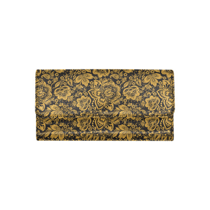 Brocade Gold Pattern Print Design 01 Women's Trifold Wallet