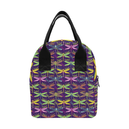 Dragonfly Neon Color Print Pattern Insulated Lunch Bag