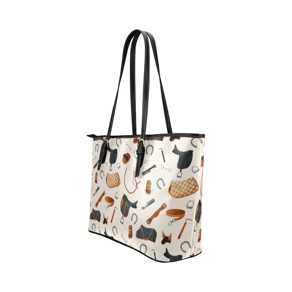 Equestrian Equipment Print Pattern Leather Tote Bag