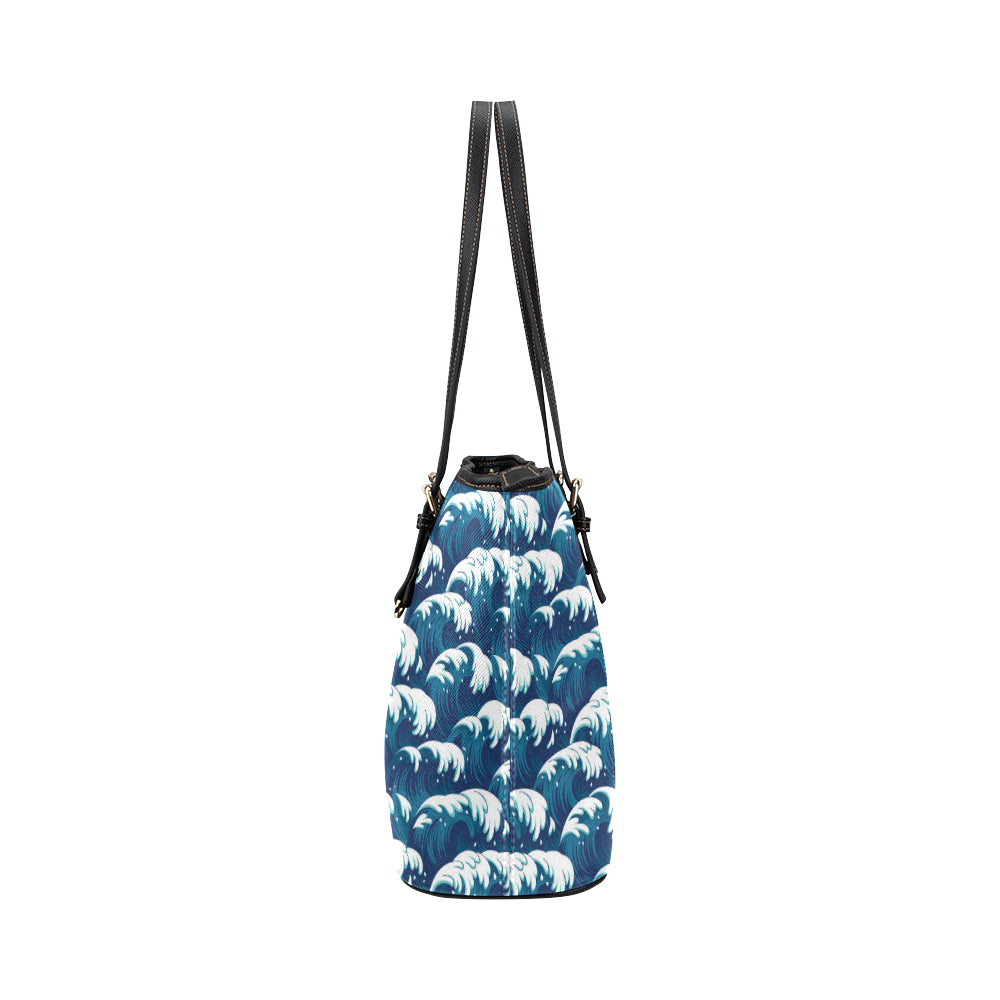 Ocean Wave Pattern Print Leather Tote Bag