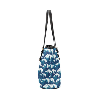 Ocean Wave Pattern Print Leather Tote Bag