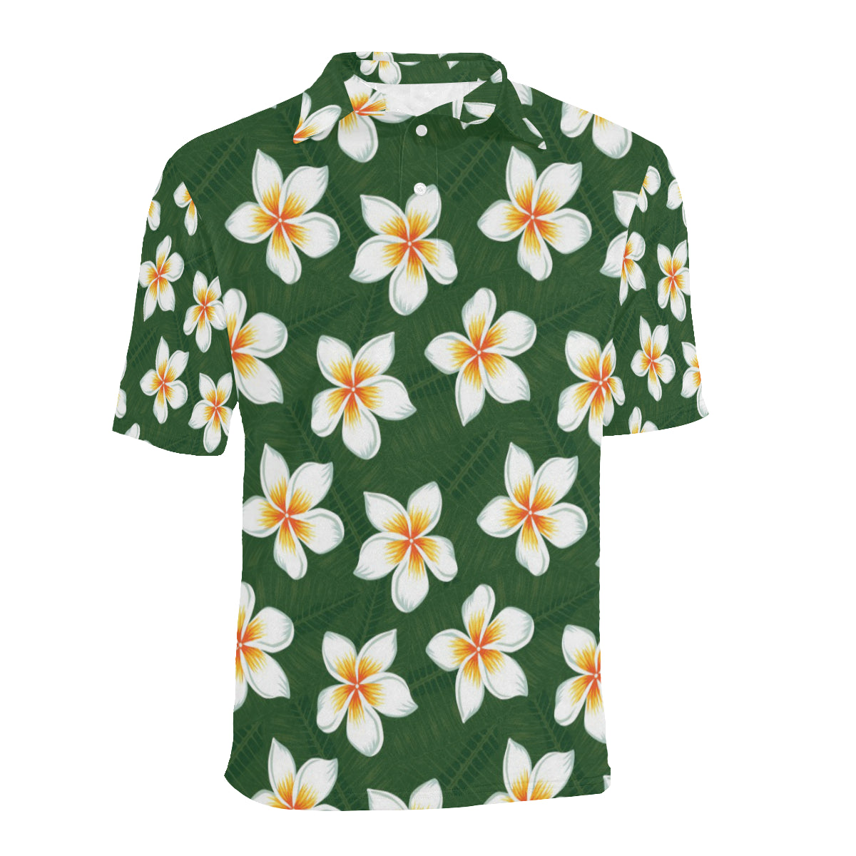 White Plumeria Pattern Print Design PM020 Men Polo Shirt