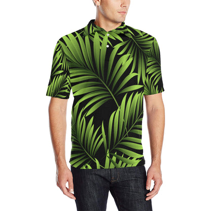Green Neon Tropical Palm Leaves Men Polo Shirt
