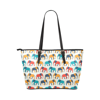 Elephant Colorful Print Pattern Leather Tote Bag