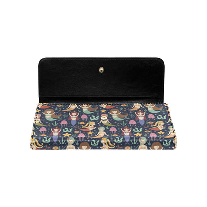 Mermaid Cartoon Pattern Print Design 03 Women's Trifold Wallet