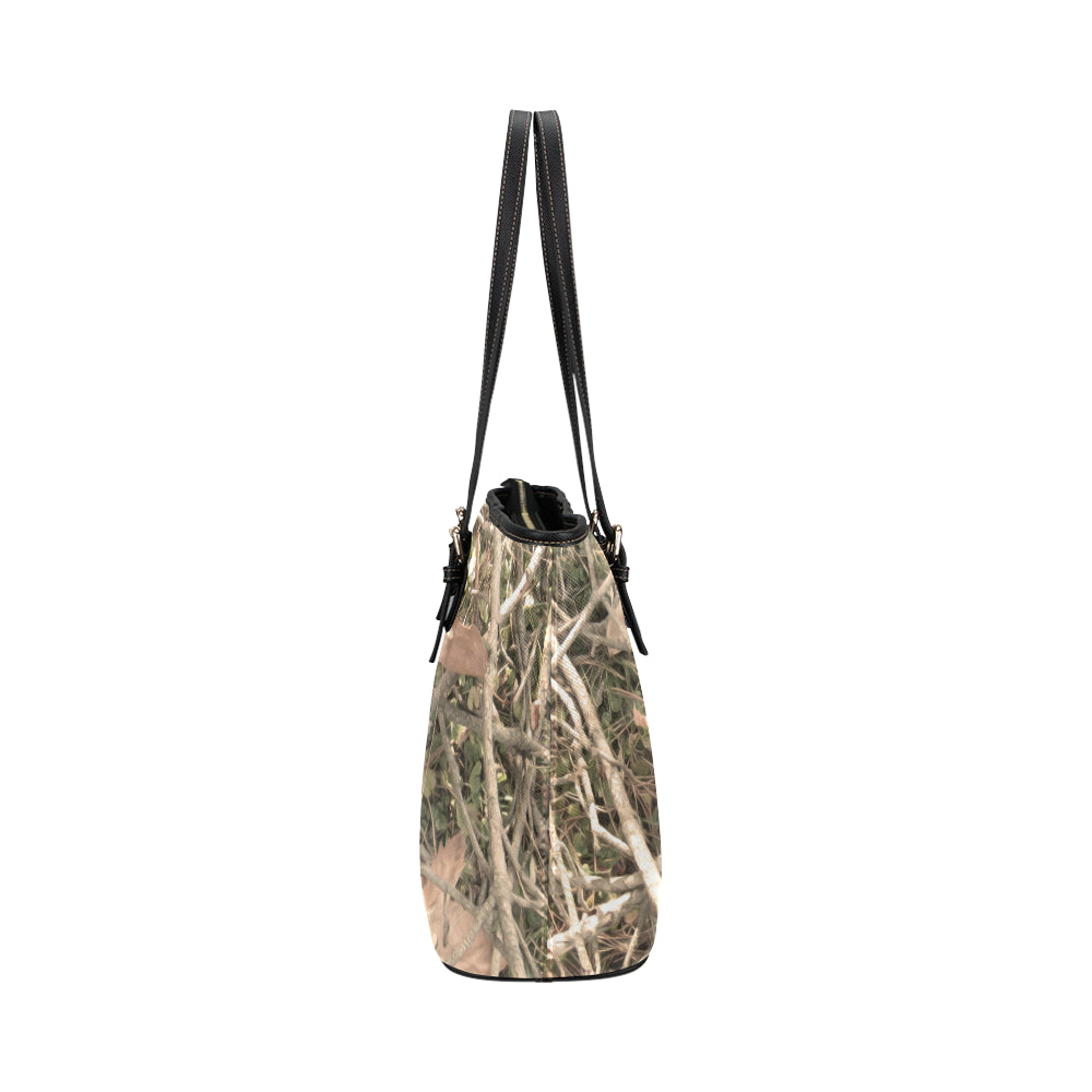 Camouflage Realistic Tree Authumn Print Leather Tote Bag