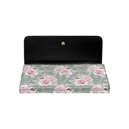 Rose White Pattern Print Design RO012 Women's Trifold Wallet