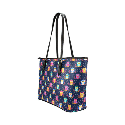 Owl Cute Themed Design Print Leather Tote Bag