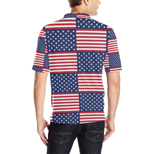 Patriotic US Flag Pattern Print Design A03 Men Polo Shirt