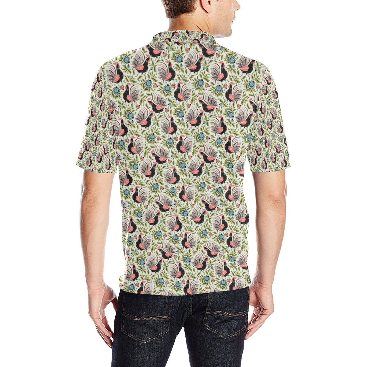 Rooster Print Design Men Polo Shirt