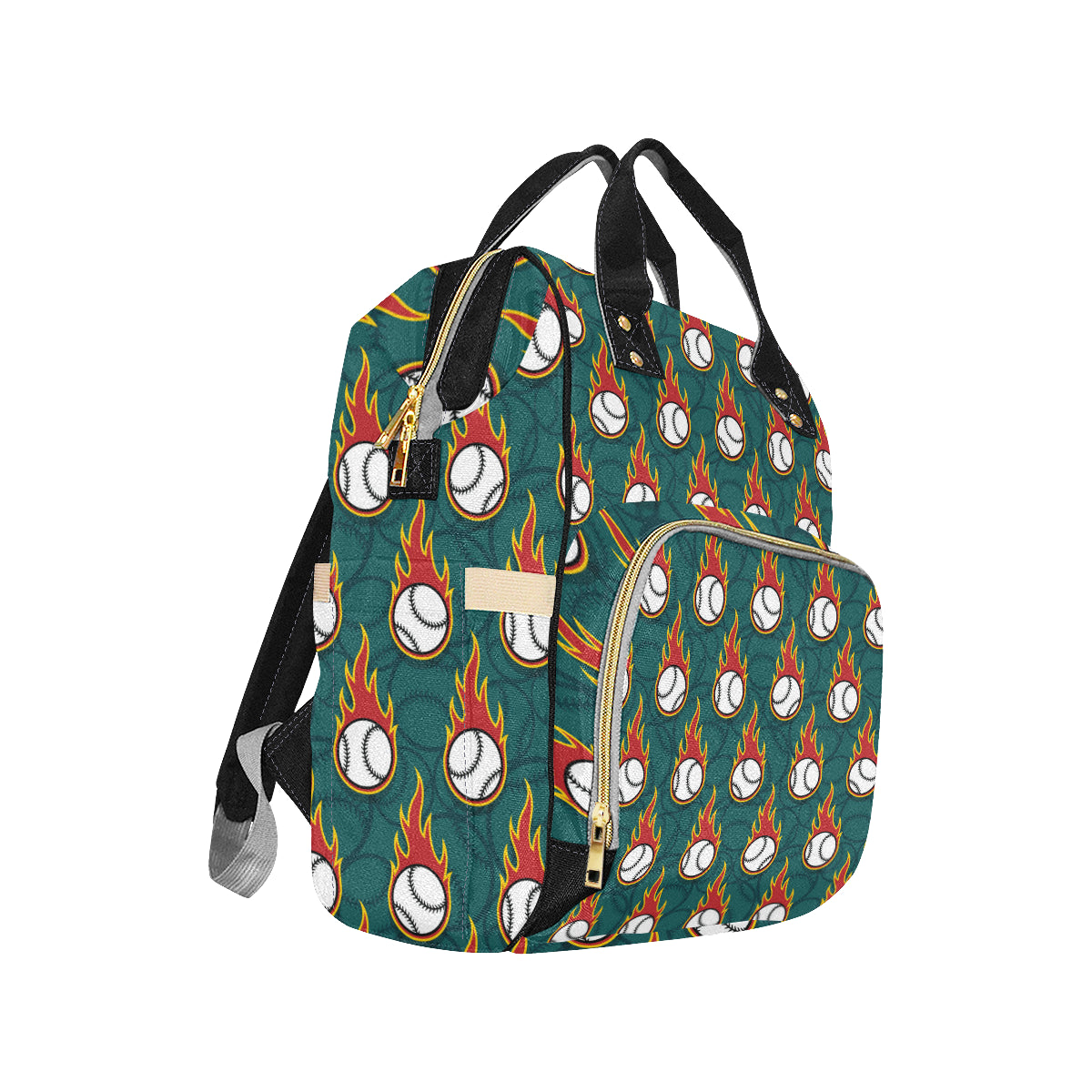Baseball Fire Print Pattern Diaper Bag Backpack