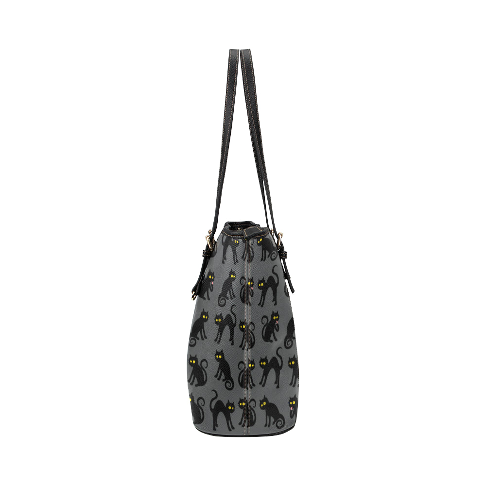 Black Cat Cute Print Pattern Leather Tote Bag