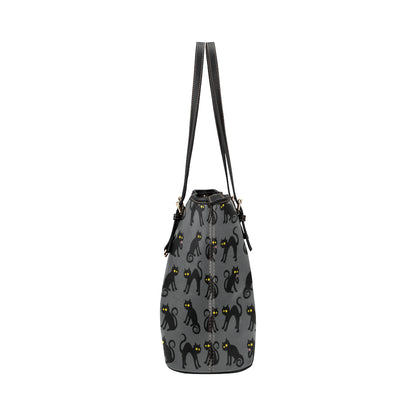 Black Cat Cute Print Pattern Leather Tote Bag