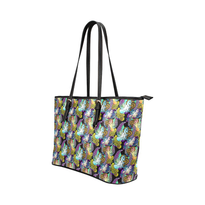 Unicorn With Wings Print Pattern Leather Tote Bag