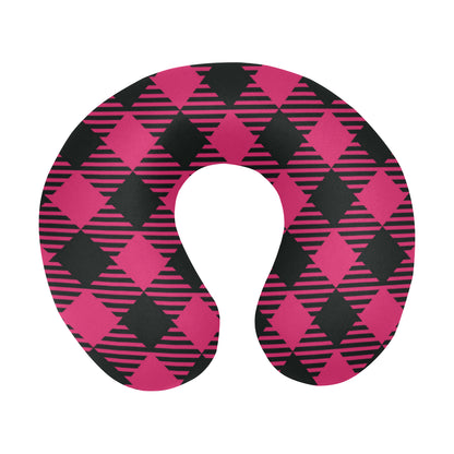 Buffalo check Pink Pattern Print Design 01 U-Shaped Travel Neck Pillow