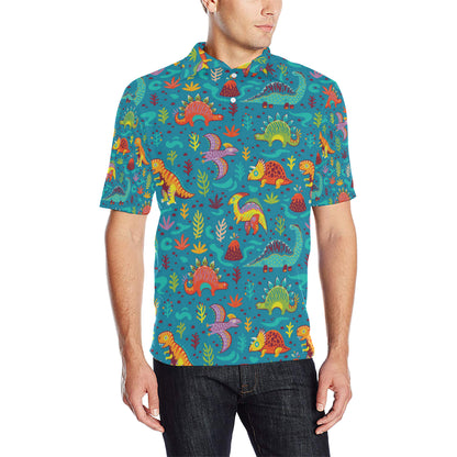 Dinosaur Cartoon Style Men Polo Shirt