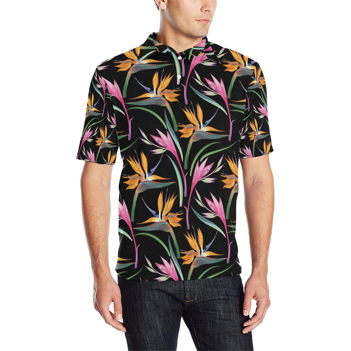 Tropical Flower Pattern Print Design TF017 Men Polo Shirt