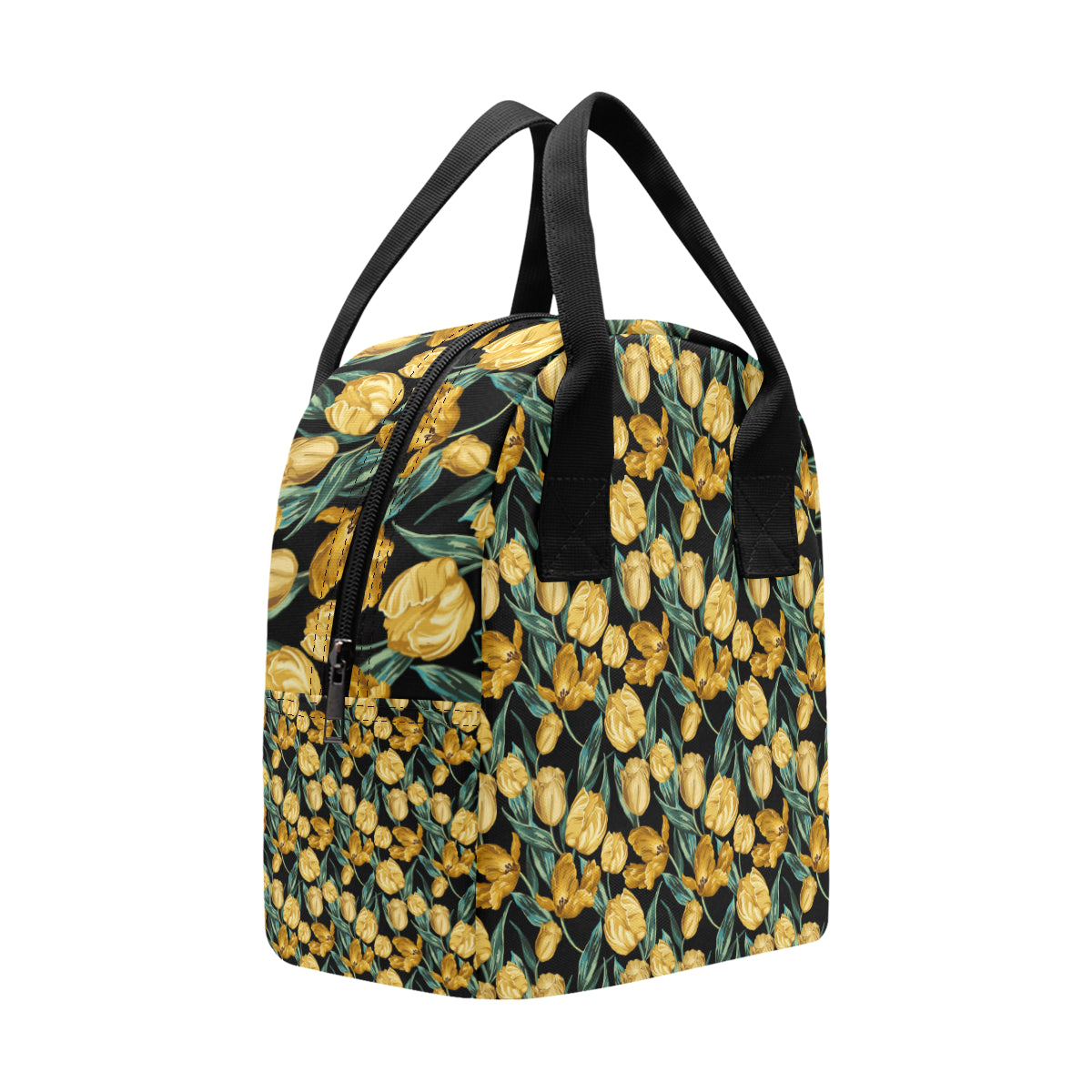 Elegant Yellow Tulip Print Insulated Lunch Bag