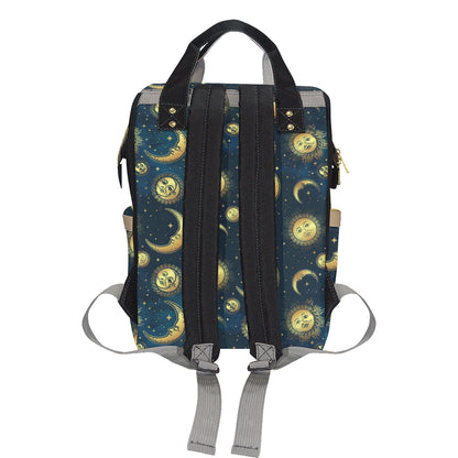 Gold Sun Moon Face Diaper Bag Backpack