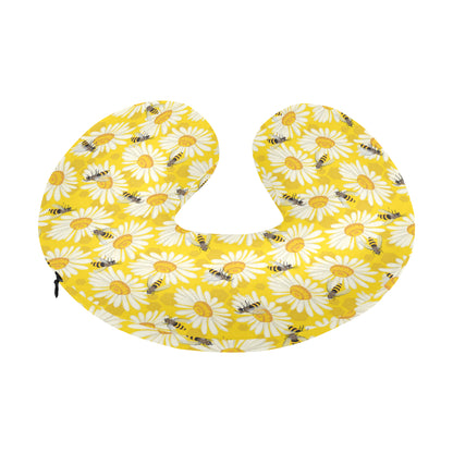 Bee Daisy Pattern Print Design 06 U-Shaped Travel Neck Pillow