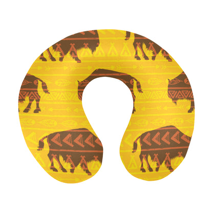 Bison Native Pattern Print Design 01 U-Shaped Travel Neck Pillow