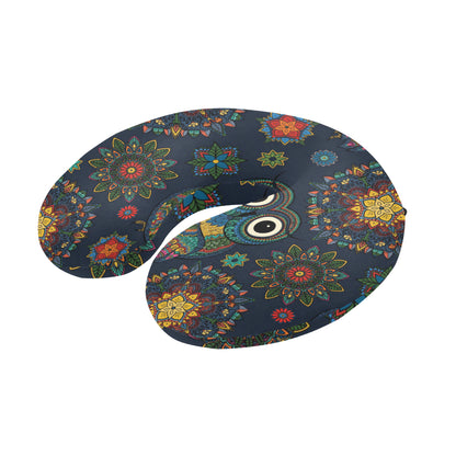 Owl Boho Style Pattern Print Design A04 U-Shaped Travel Neck Pillow