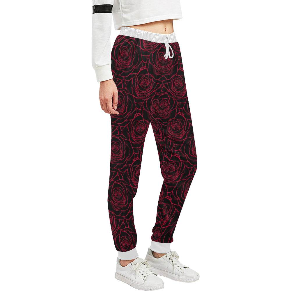 Red Rose Design Print Unisex Sweatpants
