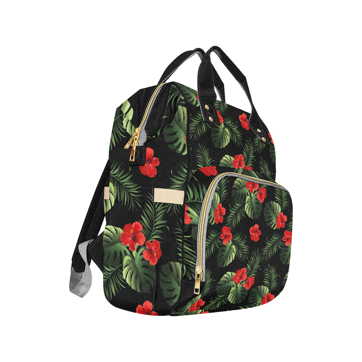 Red Hibiscus Tropical Diaper Bag Backpack