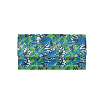 Motocross Pattern Print Design 04 Women's Trifold Wallet