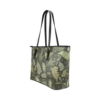 Fern Leave Green Print Pattern Leather Tote Bag