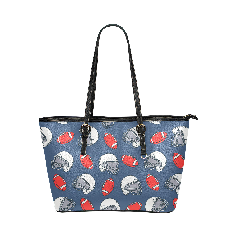 American Football Helmet Design Pattern Leather Tote Bag