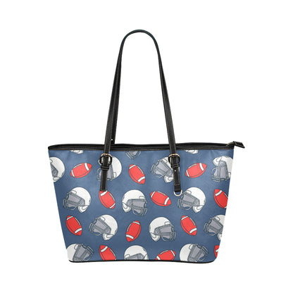 American Football Helmet Design Pattern Leather Tote Bag