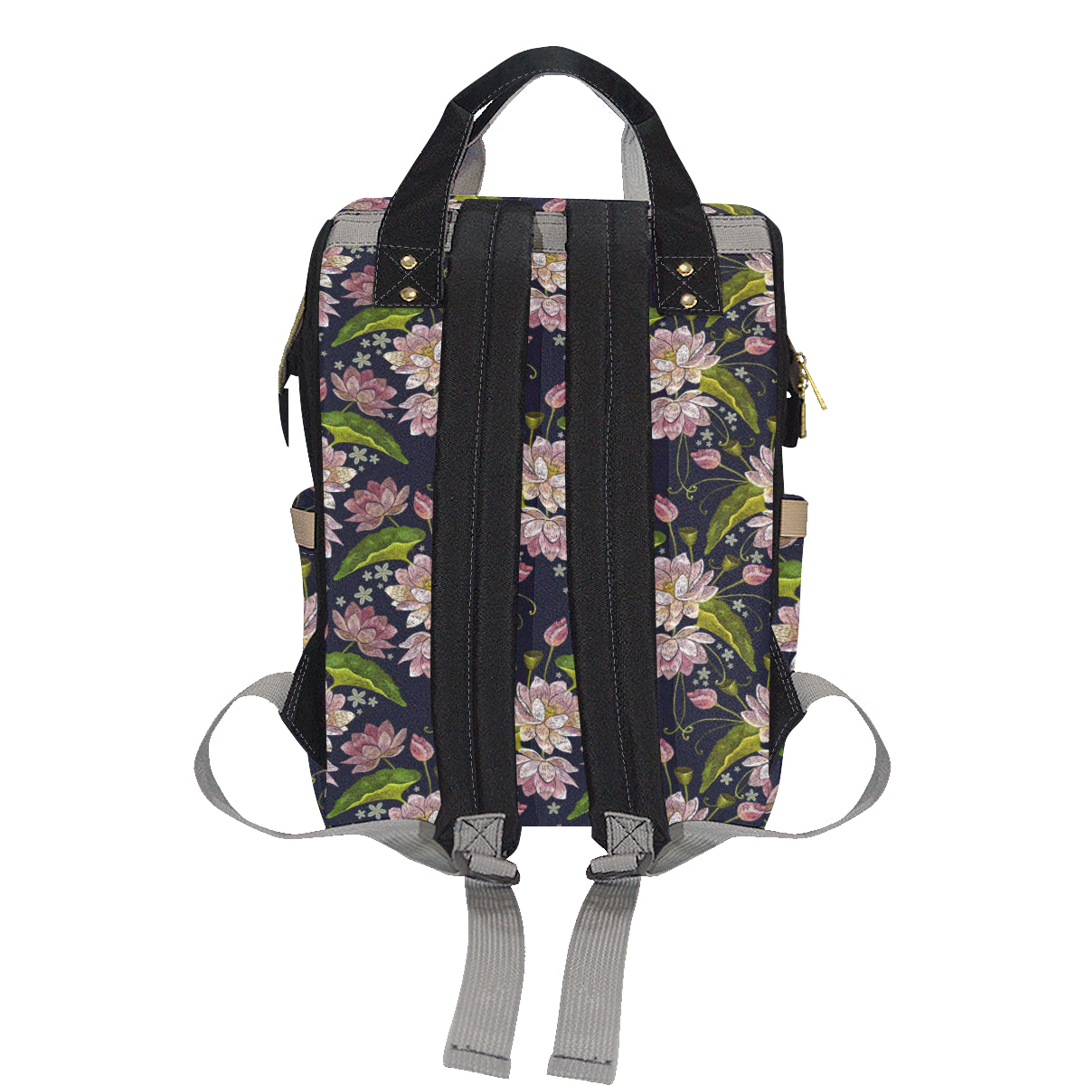 lotus Embroidered Pattern Print Design LO06 Diaper Bag Backpack