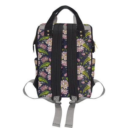 lotus Embroidered Pattern Print Design LO06 Diaper Bag Backpack