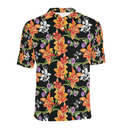 Tropical Flower Pattern Print Design TF02 Men Polo Shirt