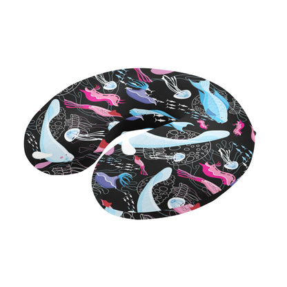 Manatee Pattern Print Design 02 U-Shaped Travel Neck Pillow