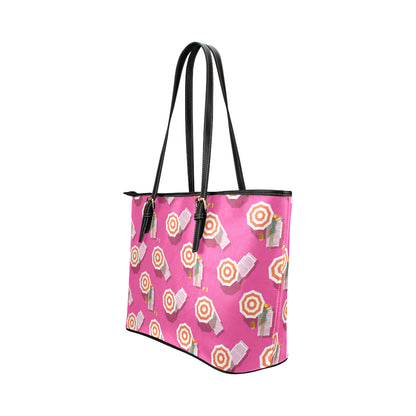 Beach Top View Umbrella Theme Leather Tote Bag