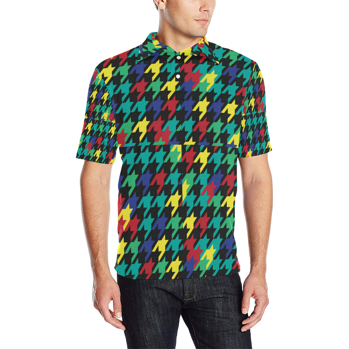 Houndstooth Colorful Pattern Print Design 02 Men Polo Shirt