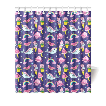Narwhal Cute Pattern Print Design 02 Shower Curtain