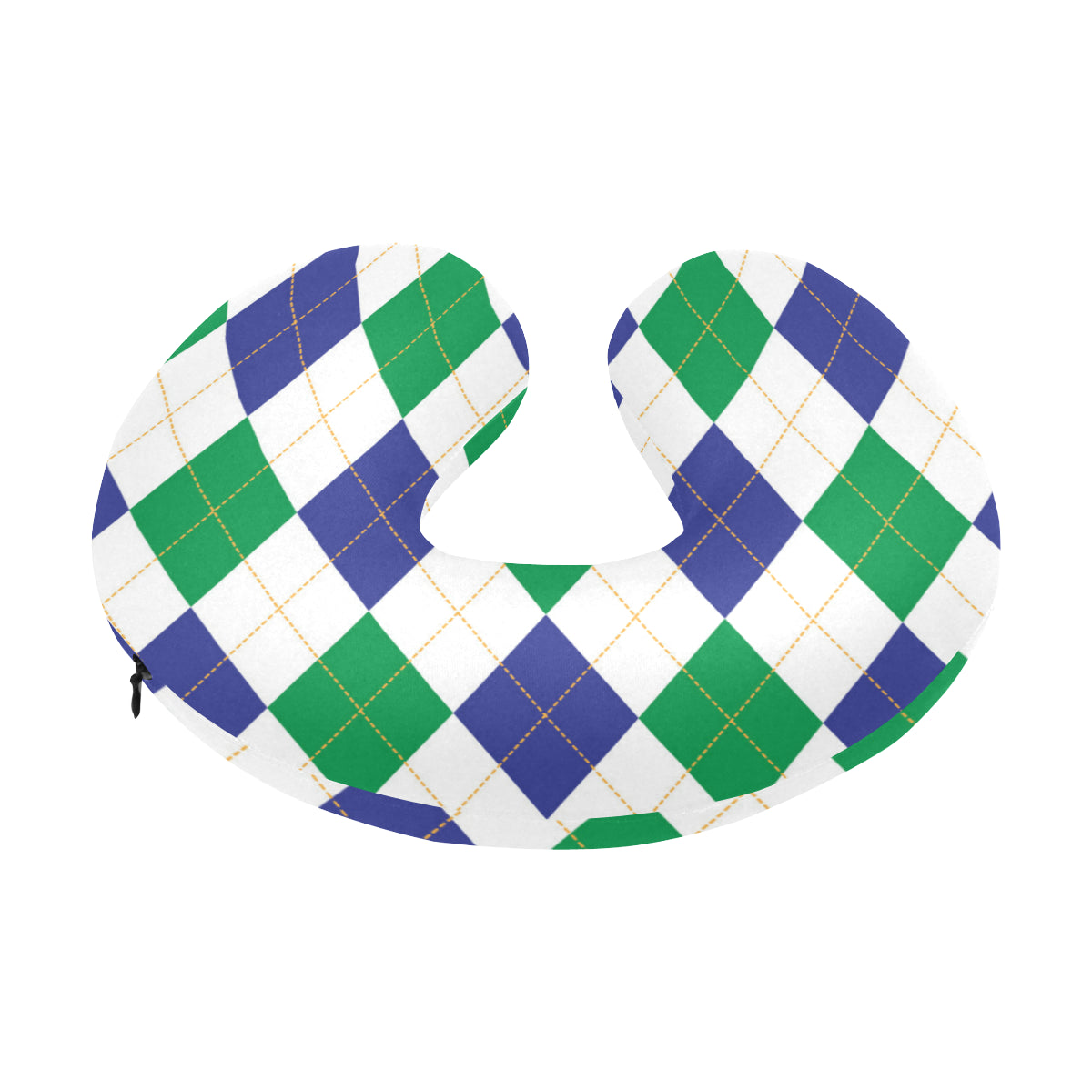Argyle Green Blue Pattern Print Design 03 U-Shaped Travel Neck Pillow