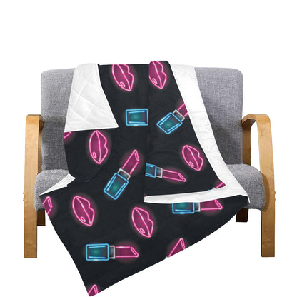 Lipstick Color Neon Pattern Print Design 03 Premium Quilt