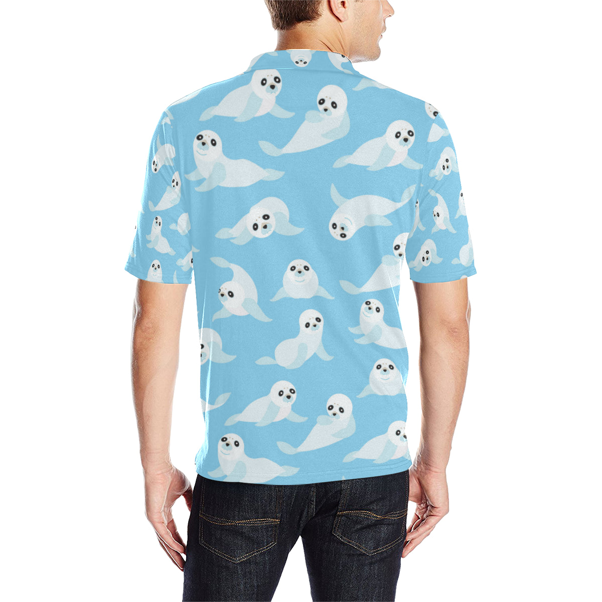 Sea Lion Cute Pattern Print Design 03 Men Polo Shirt