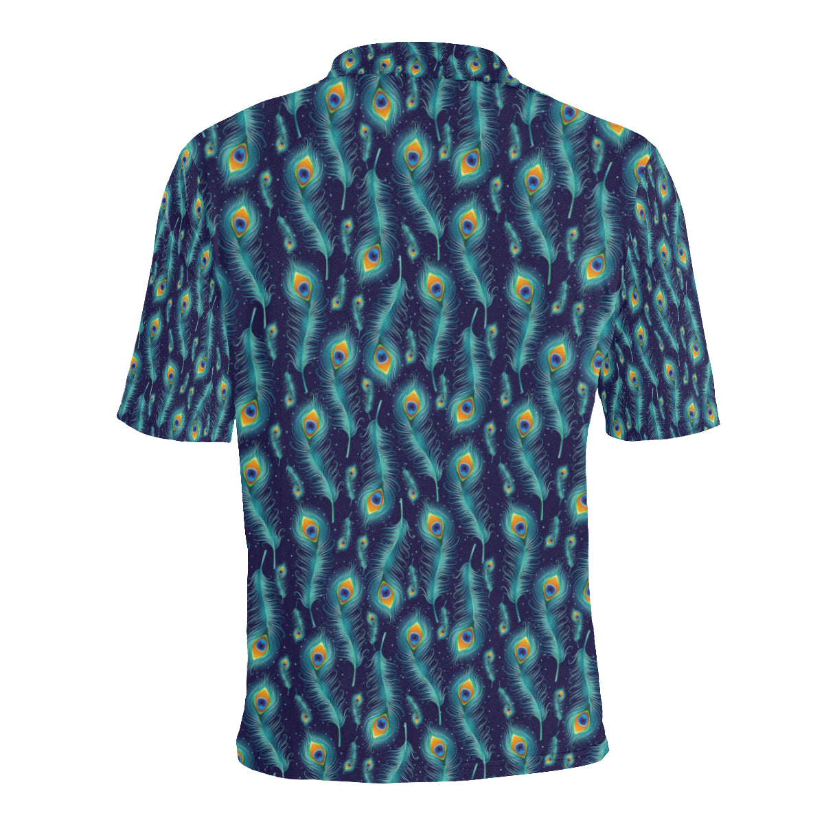 Peacock Feather Blue Design Print Men Polo Shirt