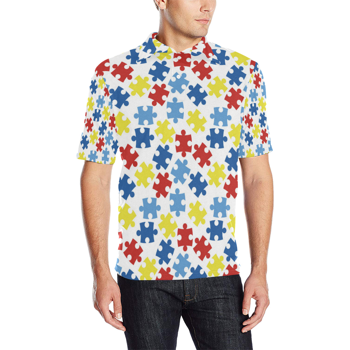 Autism Awareness Pattern Print Design 04 Men Polo Shirt