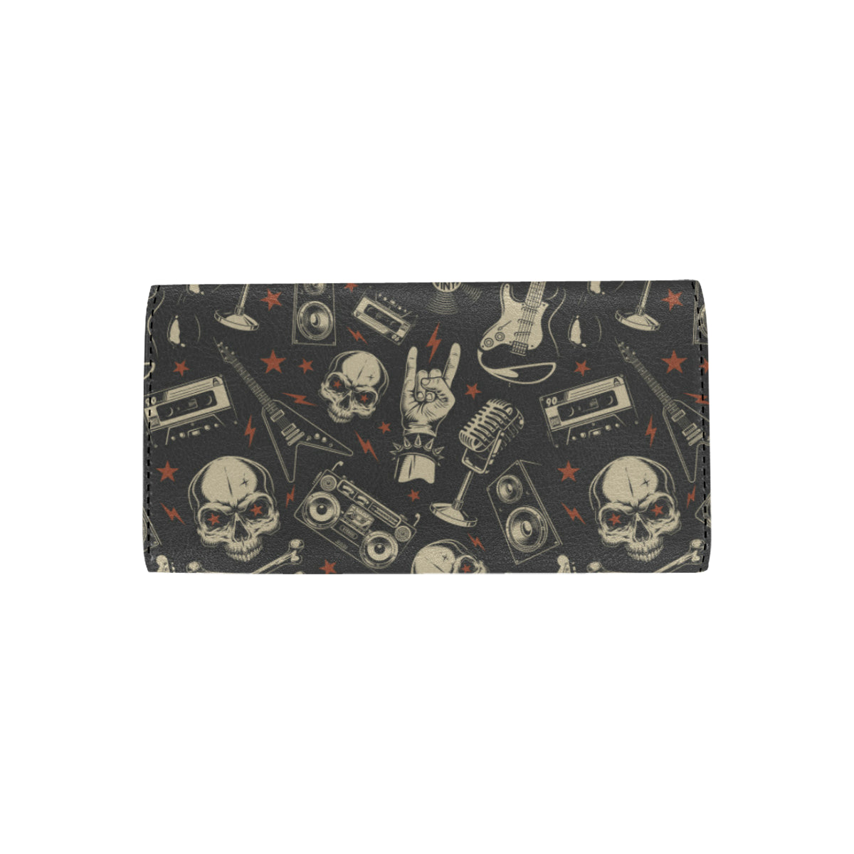 Rock and Roll Skull Pattern Print Design A03 Women's Trifold Wallet