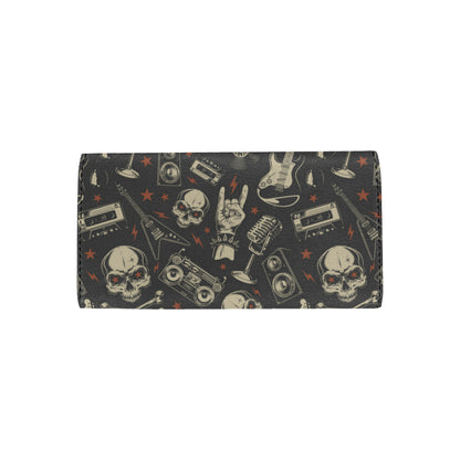 Rock and Roll Skull Pattern Print Design A03 Women's Trifold Wallet