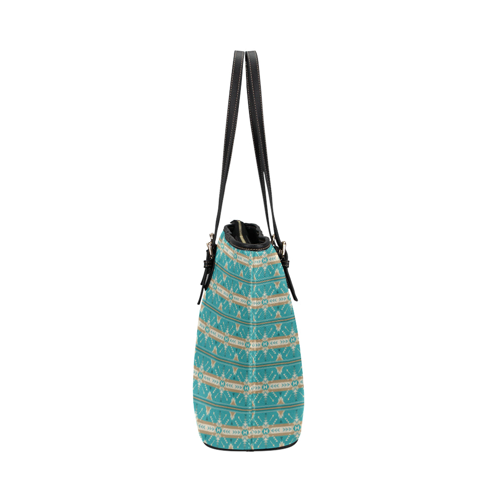 Southwest Native Design Themed Print Leather Tote Bag